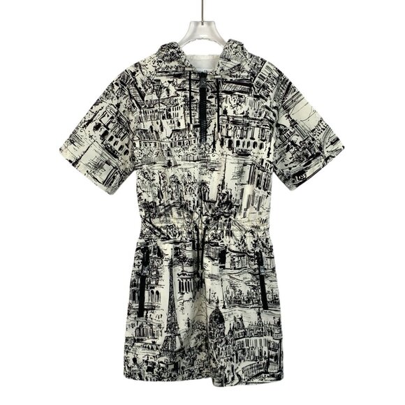 Christian Dior Color-Block Paris Architecture Print Half-Zip Hooded Drawstring S - Picture 1 of 8